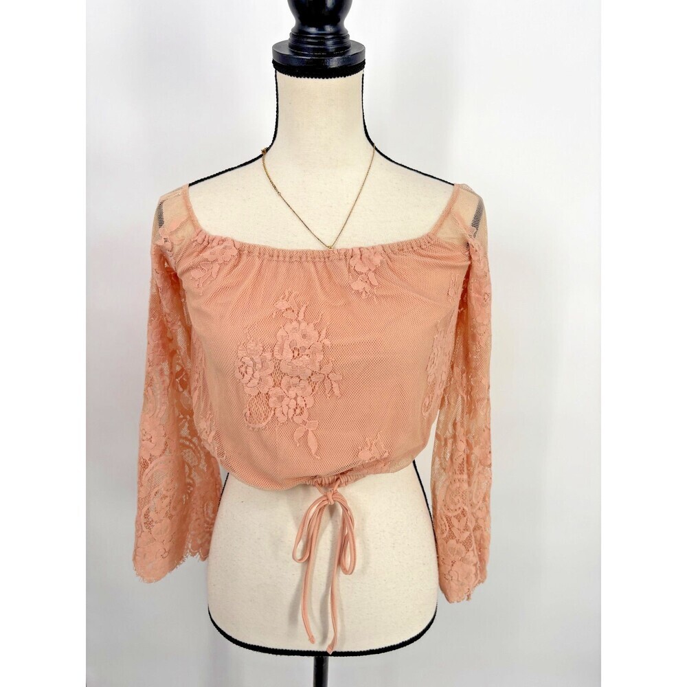 Lovers‎ + Friends Lace Crop Top Womens XS Pink Off Shoulder Long Sleeve Boho